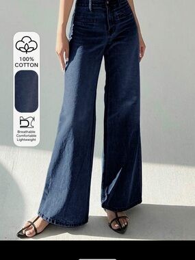 Wide Leg High-Rise Women Jeans - Dark Blue